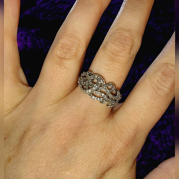 Vintage Sterling Silver 925 Marked Moissanite Filigree Ring Size 8 - Picture 3 of 12